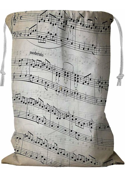 Müzik Notaları Çıtalı Eski Kağıt Çamaşır Sepeti Ipli 45X60 cm (Yurt Dışından)