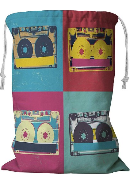 Audiocassette Retro Popart Ipli Müzik Çamaşır Sepeti 45X60 cm (Yurt Dışından)