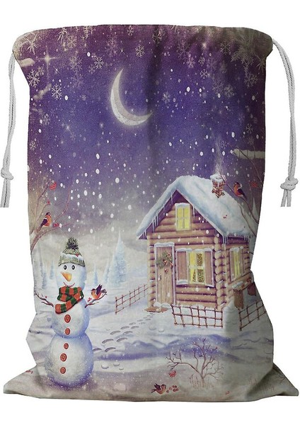 Kış Manzarası Noel Sahnesi Kardan Adam Evi Ipli Çamaşır Sepeti 45X60 cm (Yurt Dışından)