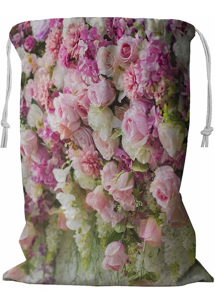 Çiçekli Düğün Dekorasyon Çamaşır Sepeti Ipli 45X60 cm (Yurt Dışından)