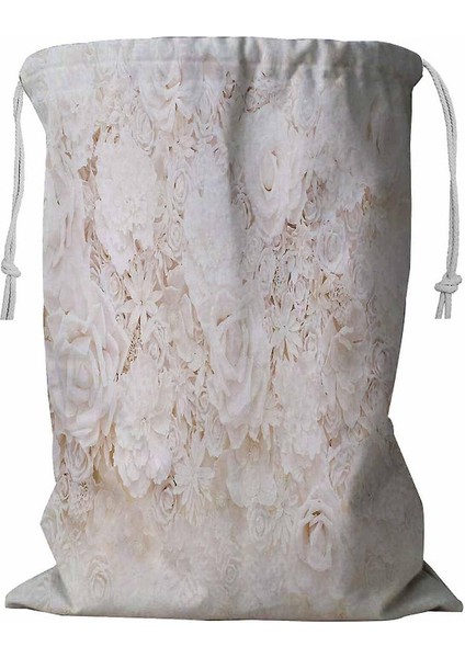 Beyaz Güllerle Dolu Ipli Çamaşır Sepeti 45X60 cm (Yurt Dışından)