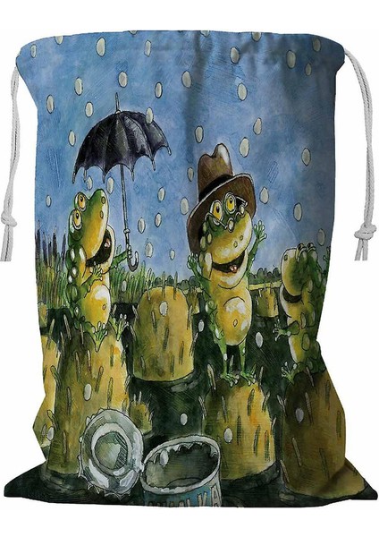 Kurbağalar Günü Yağan Kar Şemsiye Çamaşır Sepeti Ipli 45X60 cm (Yurt Dışından)