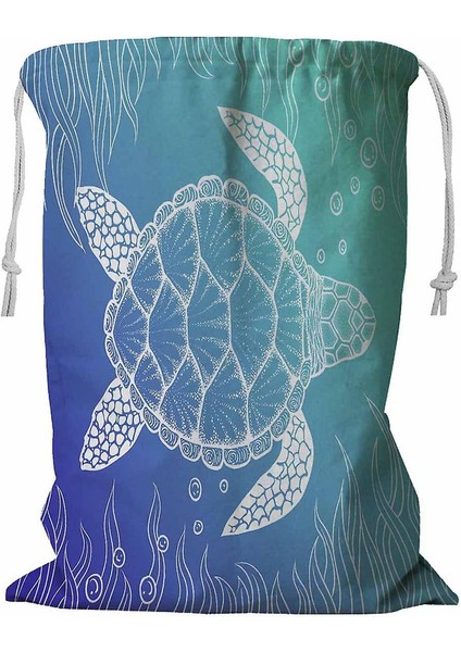 Deniz Kaplumbağası Ipli Sıralı Çamaşır Sepeti 45X60 cm (Yurt Dışından)