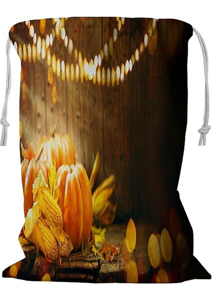 Sonbahar Yapraklı Balkabağı Mısır Koçanı Mum Çamaşır Sepeti Kordonlu 45X60 cm (Yurt Dışından)