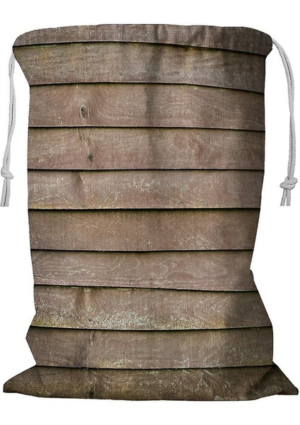 Ahşap Tahta Duvar Dokulu Ipli Çamaşır Sepeti 45X60 cm (Yurt Dışından)
