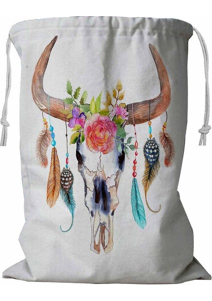 Kordonlu Sulu Boya Çamaşır Sepeti 45X60 cm (Yurt Dışından)