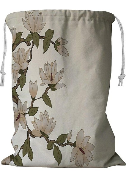 Manolya Çiçekleri Dal Çamaşır Sepeti Ipli 45X60 cm (Yurt Dışından)