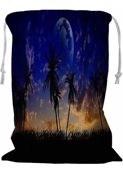 Gece Manzarası Ipli Çamaşır Sepeti 45X60 cm (Yurt Dışından)