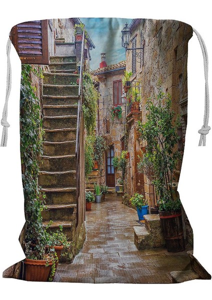 Alley Italyan Eski Şehir Toskana Italya Ipli Çamaşır Sepeti 45X60 cm (Yurt Dışından)