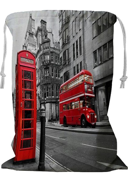 Fleet Street London Uk Kırmızı Ipli Çamaşır Sepeti 45X60 cm (Yurt Dışından)