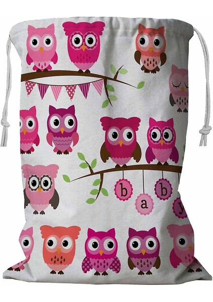 Baykuşlar ve Dallar Ipli Çamaşır Sepeti 45X60 cm (Yurt Dışından)