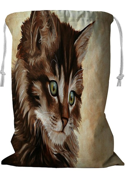 Küçük Kedi Çizim Ipli Çamaşır Sepeti 45X60 cm (Yurt Dışından)