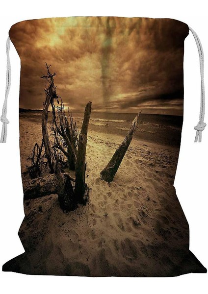 Sea Ocean Dark Beach Sea Sepia Colors Ipli Doğa Çamaşır Sepeti 45X60 cm (Yurt Dışından)