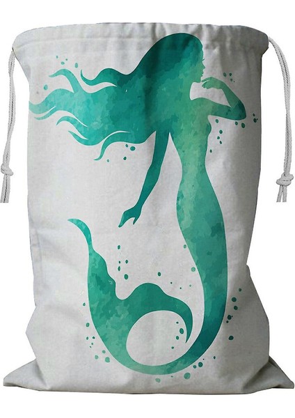 El Boyaması Deniz Kızı Silueti Ipli Çamaşır Sepeti 45X60 cm (Yurt Dışından)