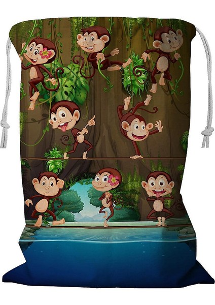 Monkeys Tırmanan Asma Çamaşır Sepeti Ipli 45X60 cm (Yurt Dışından)