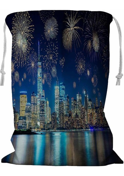 New York Cityscape Üzerinde Renkli Ler Ipli Çamaşır Sepeti 45X60 cm (Yurt Dışından)