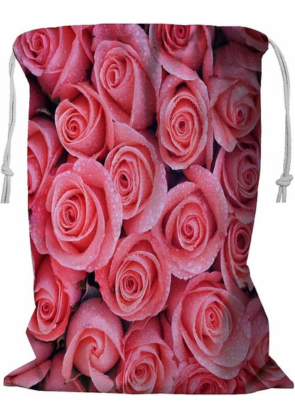 Pembe Güllü Su Damlalı Çamaşır Sepeti Ipli 45X60 cm (Yurt Dışından)