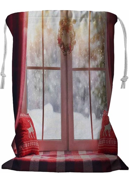 Kış Ormanı Kordonlu Pencere Çamaşır Sepeti 45X60 cm (Yurt Dışından)