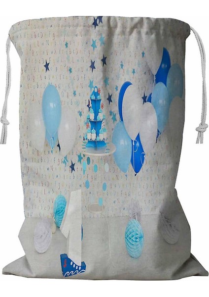 Mavi ve Beyaz Balon Süsleme Kordonlu 45X60 cm (Yurt Dışından)