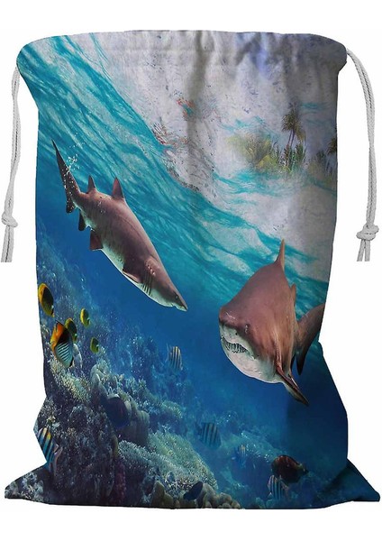 Tropikal Su Tehlikeli Boğa Köpekbalıkları Ipli Çamaşır Sepeti 45X60 cm (Yurt Dışından)