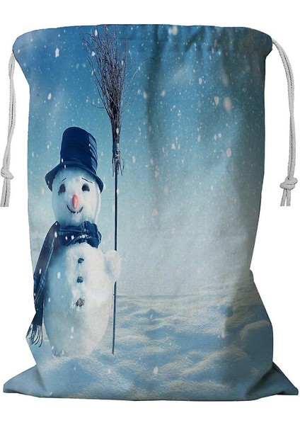 Mutlu Kardan Adam Ayakta Kış Noel Manzarası Ipli Çamaşır Sepeti 45X60 cm (Yurt Dışından)