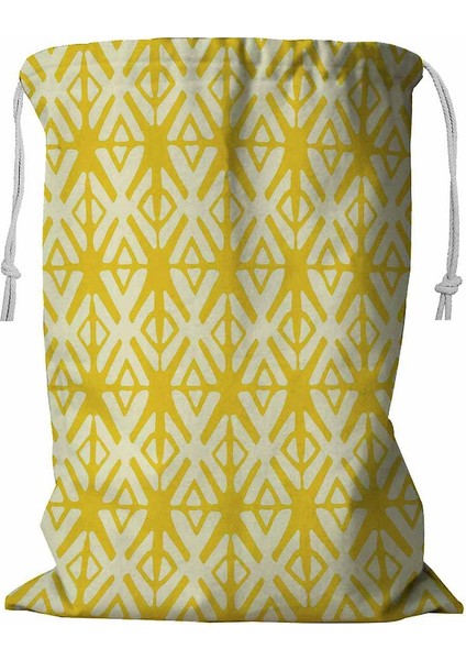 Etnik Desenli Soyut Kumaş Tasarımlı Ipli Çamaşır Sepeti 45X60 cm (Yurt Dışından)