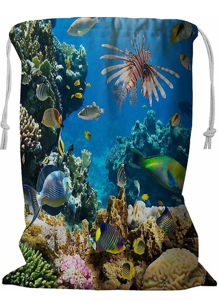 Mercan Resifi Üzerinde Tropikal Balık Ipli Çamaşır Sepeti 45X60 cm (Yurt Dışından)