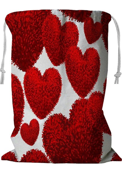 Kırmızı Kalpli Ipli Çamaşır Sepeti 45X60 cm (Yurt Dışından)
