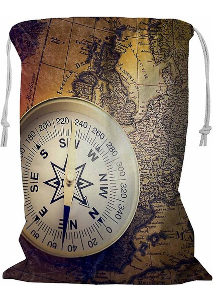 Gold Eski Harita Çamaşır Sepeti Kordonlu 45X60 cm (Yurt Dışından)