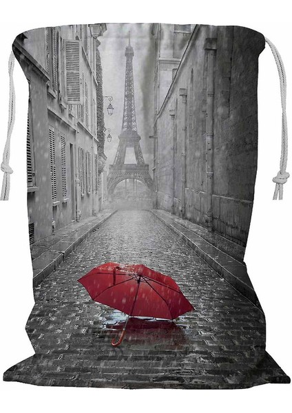 Eyfel Kulesi Manzaralı Paris Caddesi Ipli Çamaşır Sepeti 45X60 cm (Yurt Dışından)