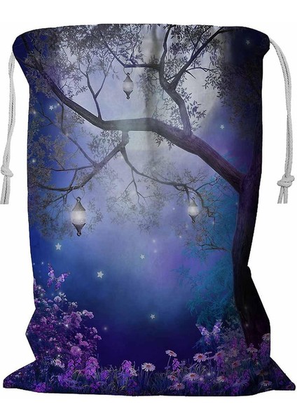 Peri Ağaçlı Mor Çayır Ipli Çamaşır Sepeti 45X60 cm (Yurt Dışından)