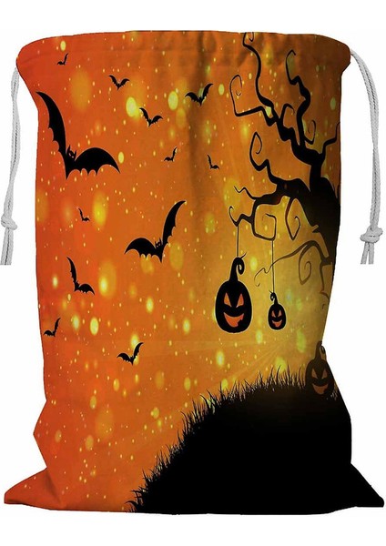 Cadılar Bayramı Balkabağı Yarasalar Ipli Çamaşır Sepeti 45X60 cm (Yurt Dışından)