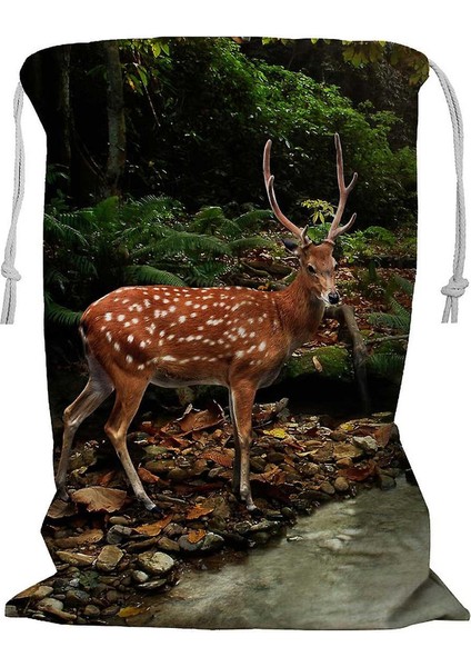 Tropikal Dere ve Sika Geyiği Ipli Çamaşır Sepeti 45X60 cm (Yurt Dışından)