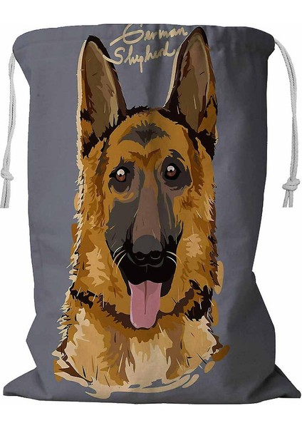 Alman Çoban Köpeği Resim Posteri Ipli Çamaşır Sepeti 45X60 cm (Yurt Dışından)