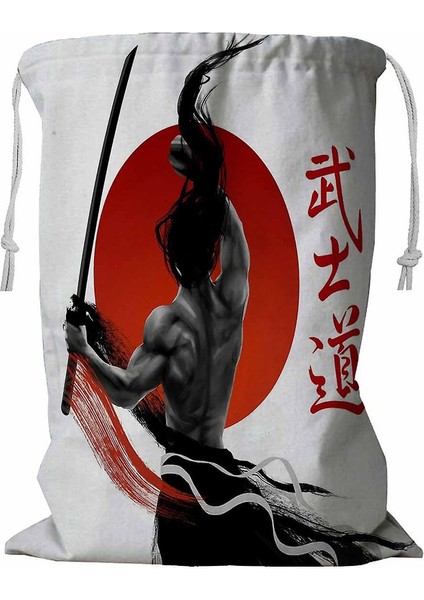 Samurai 3 Bushido Japonca Kelime Samuray Yaşam Ipli Çamaşır Sepeti 45X60 cm (Yurt Dışından)