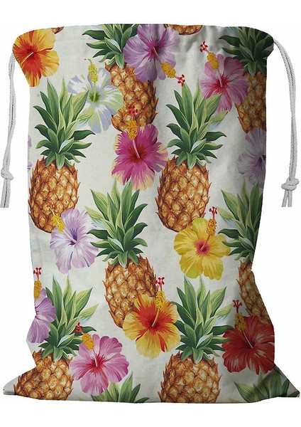 Hawaii Ananasları Hibiskus Çiçekleri Ipli Çamaşır Sepeti 45X60 cm (Yurt Dışından)