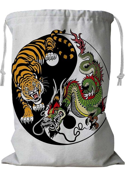 Ejderha ve Kaplan Yin Yang Kordonlu Uyumlu Çamaşır Sepeti 45X60 cm (Yurt Dışından)