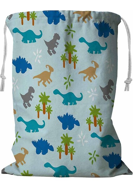Siluetler Dinozorlar Türler Yapraklar Ağaçlar Mavi Ipli Çamaşır Sepeti 45X60 cm (Yurt Dışından)