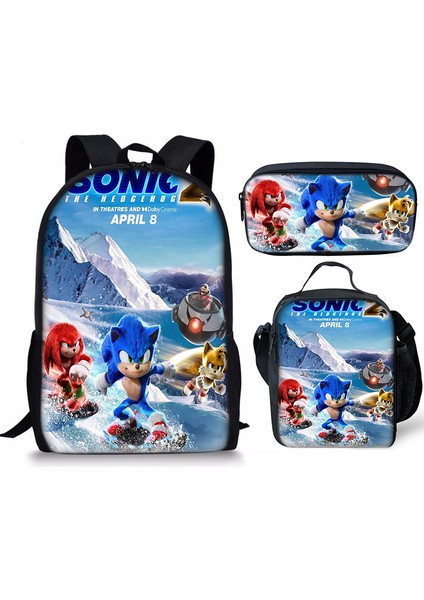 Sonic Sırt Çantası Sonic2 Öğrenci Okul Çantası Çocuk Yemek Çantası Kalem Kutusu Üç Parçalı Set (Yurt Dışından)