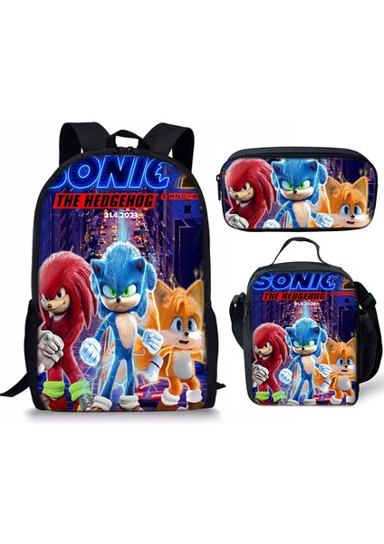 Sonic Sırt Çantası Sonic2 Öğrenci Okul Çantası Çocuk Yemek Çantası Kalem Kutusu Üç Parçalı Set (Yurt Dışından)