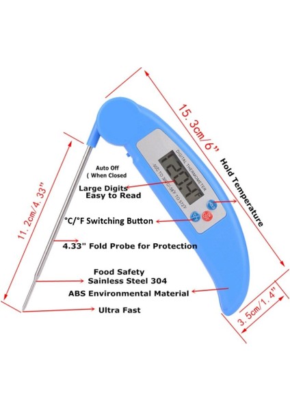 Mutfak Barbekü Izgara Katlanır Termometre Pişmiş Gıda Hızlı Sıcaklık Probu Elektrikli Dijital Ekran Su Termometresi (Yurt Dışından) fiyatları