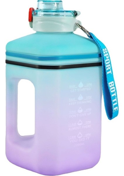 Degrade Degrade Büyük Kapasiteli Su Şişesi 2.2l Açık Hava Fitness Spor Su Bardağı Taşıma Ipi Kare Su Bardağı Yetişkin Ortaokul Öğrencileri (Yurt Dışından)