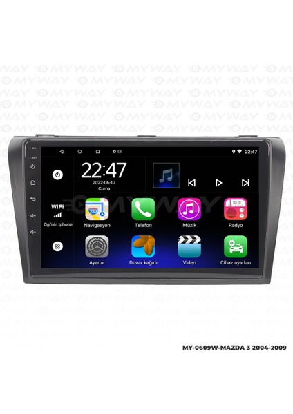 Mazda 3 Android 12 Multimedya Carplay 2gb RAM+32GB HDD 2004-2009 Navigasyon Ekran