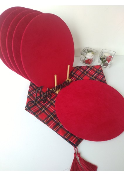 yılbaşım Amerikan servis takım 6 kırmızı supla bir ekose desenli kırmızı runner fiyatları