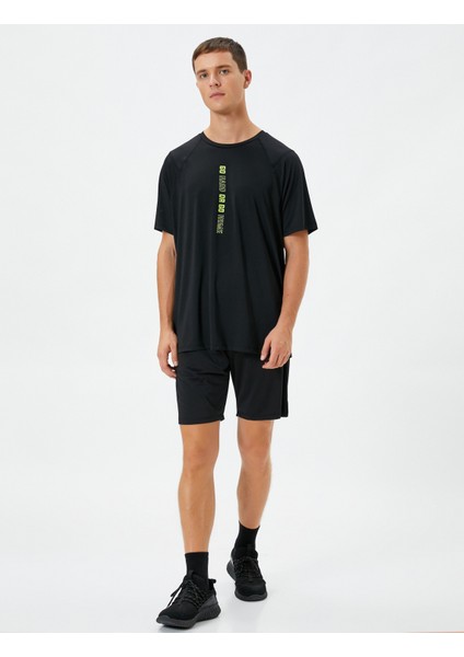 Spor Tişört Slogan Baskılı Bisiklet Yaka Kısa Kollu