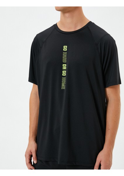 Spor Tişört Slogan Baskılı Bisiklet Yaka Kısa Kollu indirimleri