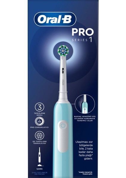 Pro Series 1 Mavi Elektrikli Diş Fırçası, 1 Diş Fırçası Başlığı, Braun Tasarımı