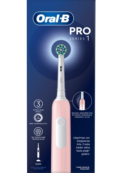 Pro Series 1 Pembe Elektrikli Diş Fırçası, 1 Diş Fırçası Başlığı, Braun Tasarımı