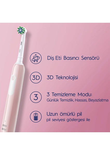 Pro Series 1 Pembe Elektrikli Diş Fırçası, 1 Diş Fırçası Başlığı, Braun Tasarımı