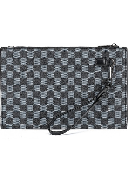 Moda Trendi Damalı El Çantası Erkek Büyük Kapasiteli Bilek Çantası ipad Koruma Çantası Taşınabilir Cüzdan Cep Telefonu Çantası (Yurt Dışından)